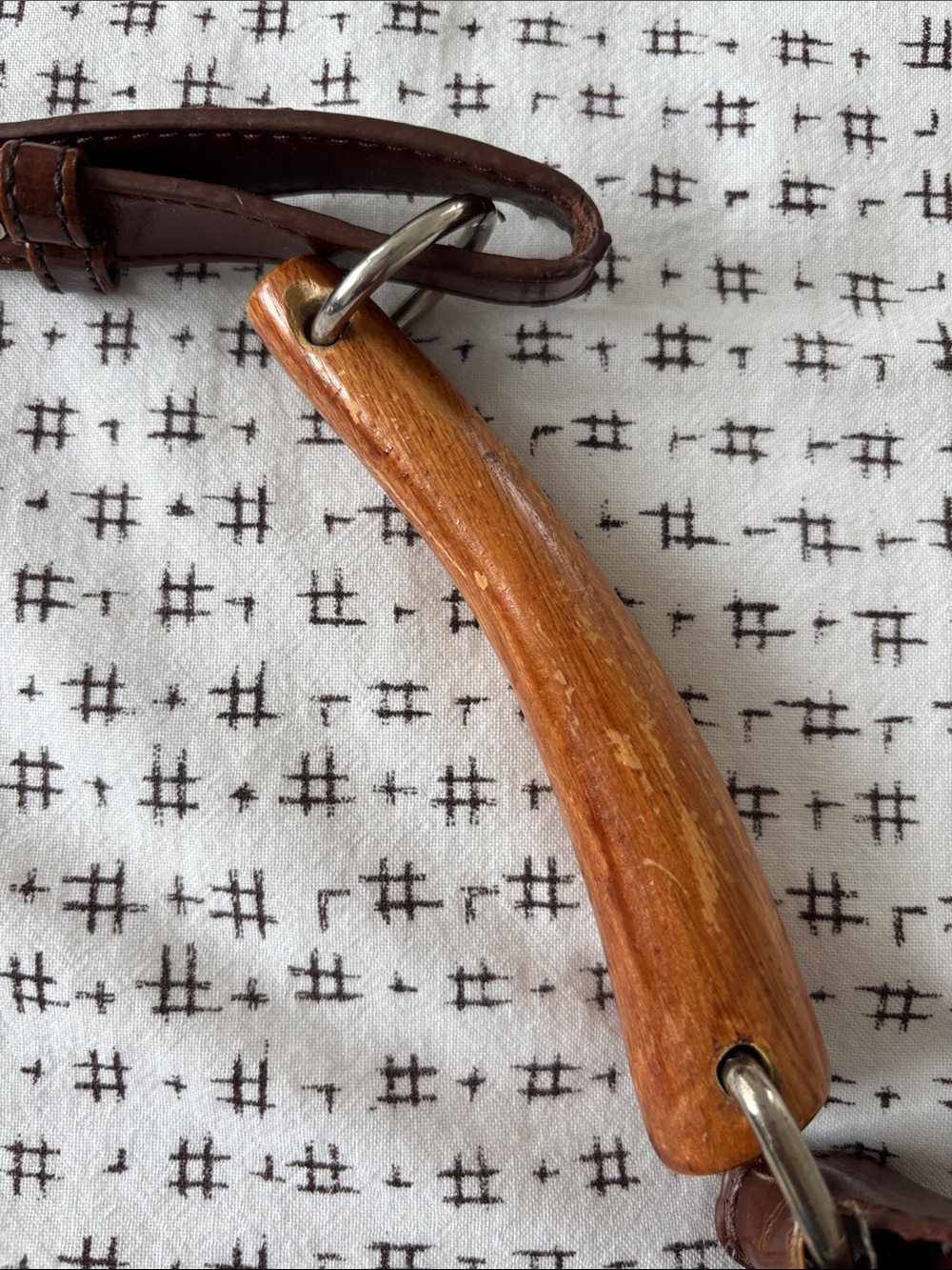 Gucci-style bag, layered leather, dark brown, lite brown, black, wood handle - Picture 5 of 16
